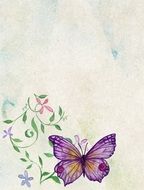 vintage paper with purple butterfly for scrapbooking