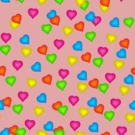 seamless pattern with colorful hearts on the pink background