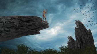 woman stands on the edge of a cliff