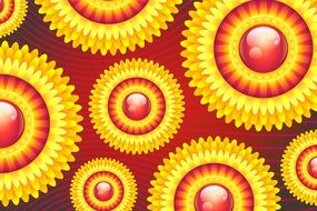 yellow patterns on red background