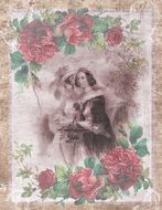 Vintage Woman Roses Romantic