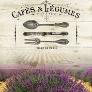 cafes and legumes, ad of restaurant over lavender field