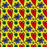 bright colorful pattern with hearts and flower