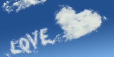 word love and heart from clouds in the sky