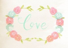 inscription love in flower ornament