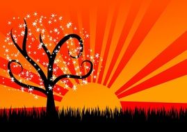 painted stars on the tree during the sunrise