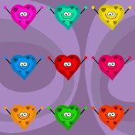 colorful hearts on the purple background