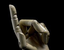 wooden hand with finger up