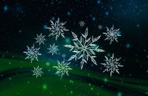 digital snowflakes on the green background