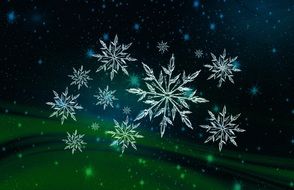 digital snowflakes on the green background