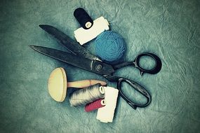 sewing accessories on the leather background