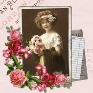 vintage collage with young girl photo