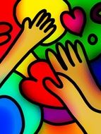 Modern Art Hands Team Together