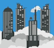 Clipart of digital skyscrapers and clouds