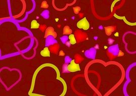 colored hearts on crimson background