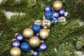 blue and golden Christmas decorations