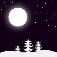 Night Moon Star Trees Snow
