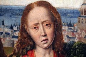 portrait of a crying woman of the fourteenth century on canvas