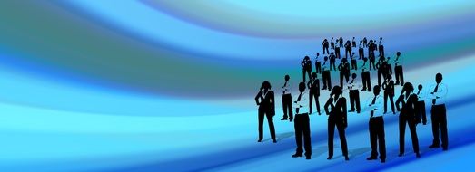 people silhouettes on blue stripes banner