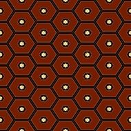 brown background with black shapes and white dots