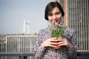 young asian girl in floral dress