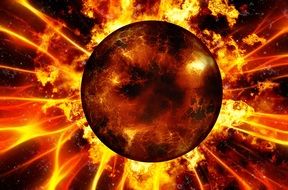 mysterious planet on fire background