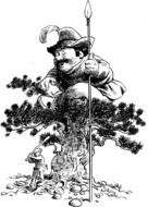 Black and white illustration of a fairy tale character
