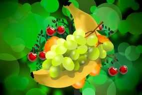 fruit on green background