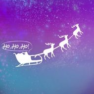 blue background with santa claus with team of flying reindeer