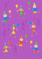 painted clowns on a purple background