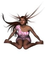 woman sits on the ground, render