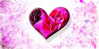 heart with a flower on a white background with pink splashes