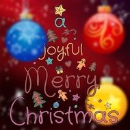 Christmas inscription on a red background with Christmas decorations