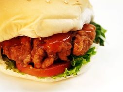 closeup hamburger on white surface