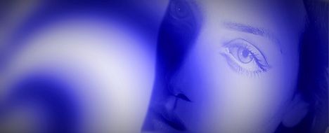 blue banner with woman face