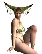 girl in a bathing suit and with horns on her head