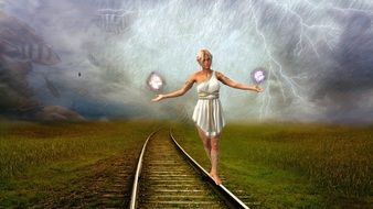 girl goes by rail