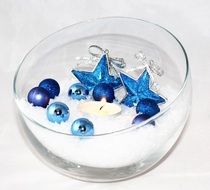 Christmas baubles in the glass bowl