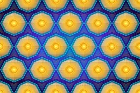 blue yellow abstract hexagons on blue background