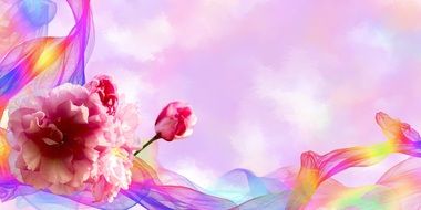 pink background with flowers and color ribbon