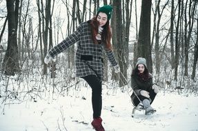 girls having winter fun
