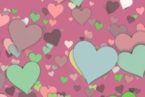 colored hearts on a dark pink background