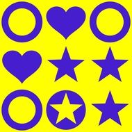 different shapes on a yellow background