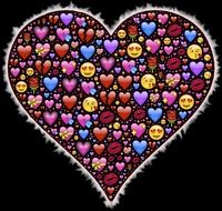 heart with drawings on a black background