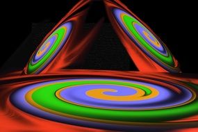 black background with colored spirals