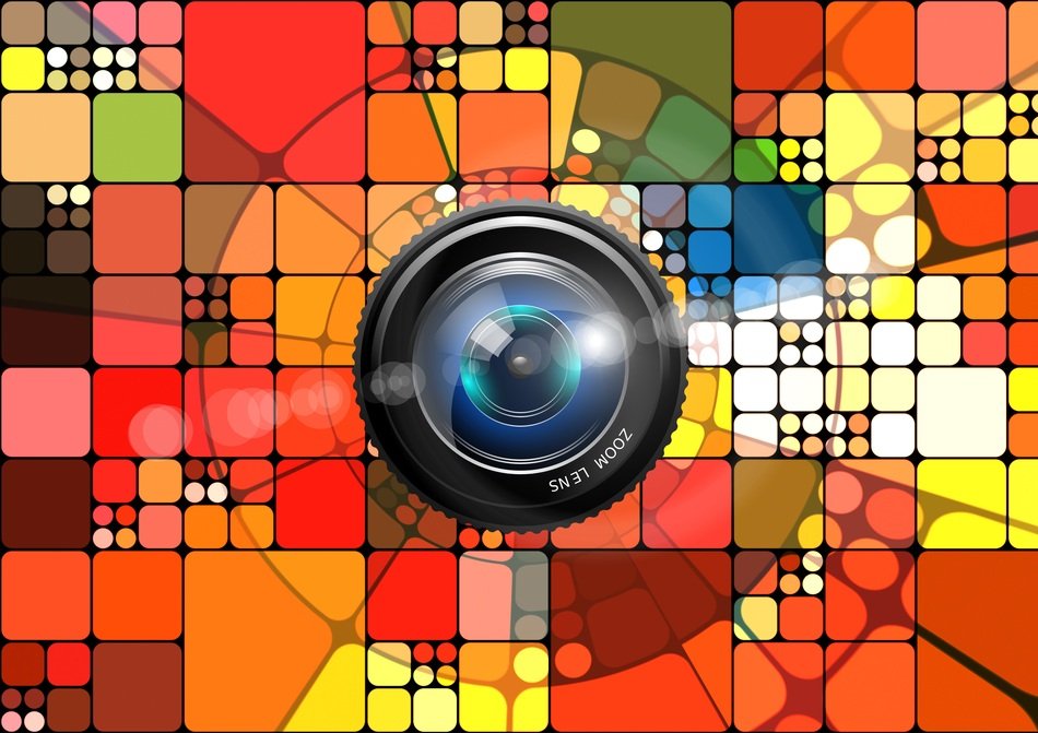 lens on the background of colored squares