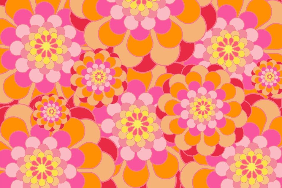 colorful vintage flowers on the wallpaper