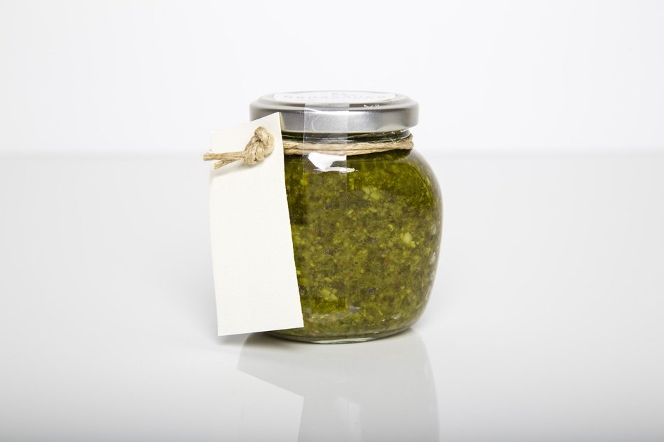 Pesto Jar Glass Tag Paper Sell
