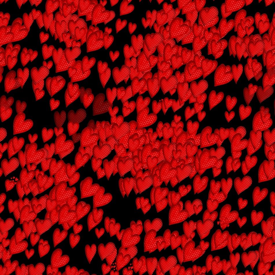 tiny red hearts on the black background
