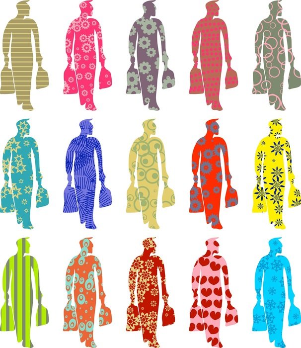 colorful silhouettes of a man after shopping